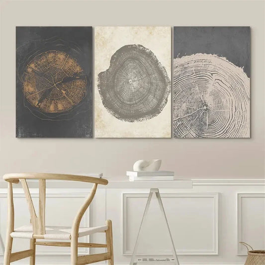 3pcs Pastel Grunge Wood Tree Rings Abstract Wall Art Set Canvas Framed 50x70cm - High Quality Print 100% Australian Made Wall Canvas Ready to Hang