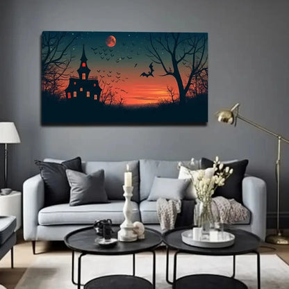 Black And White Bat Castle Wall Art Canvas Office Home Room Framed 120x60cm