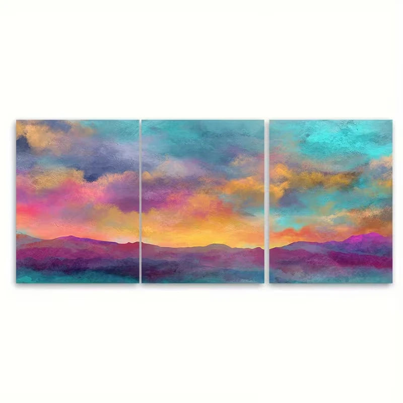 3pcs Abstract Colorful Landscape Metal Print Ready to Hang Art - Bella Home Decor