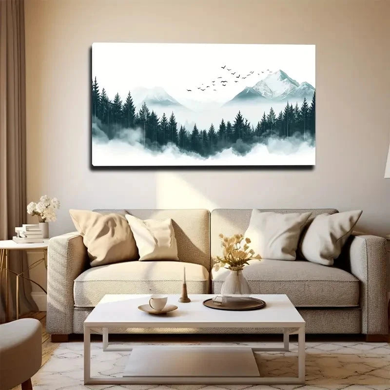 Serene Blue Mountain Wall Art canvas office home room framed 120x60cm