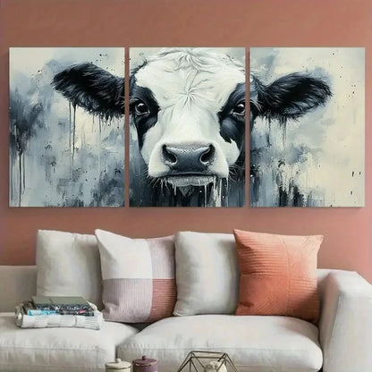 3pcs Black and White Cow Watercolor Design Metal Print Ready to Hang Art - Bella Home Decor