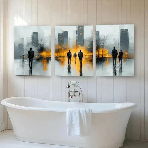 3pcs Abstract Cityscape with Silhouetted Wall Art Set Canvas Unframed - High Quality Print 100% Australian Made Wall Canvas - Bella Home Decor