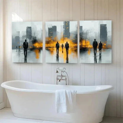3pcs Abstract Cityscape with Silhouetted Wall Art Set Canvas Unframed - High Quality Print 100% Australian Made Wall Canvas - Bella Home Decor