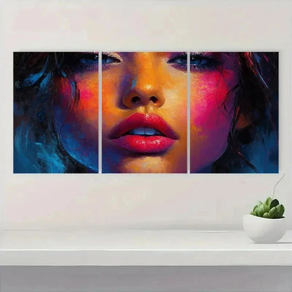 3pcs Textured Girl Face Abstract Perfect Wall Art Set Canvas Framed 60x90cm - High Quality Print 100% Australian Made Wall Canvas Ready to Hang
