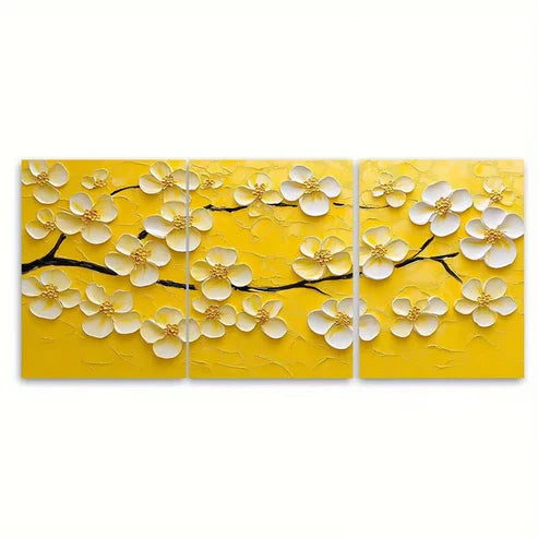 3pcs Yellow Cherry Blossom Painting Wall Art Set Canvas Framed 60x90cm - High Quality Print 100% Australian Made Wall Canvas Ready to Hang