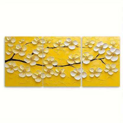 3pcs Yellow Cherry Blossom Painting Wall Art Set Canvas Framed 60x90cm - High Quality Print 100% Australian Made Wall Canvas Ready to Hang