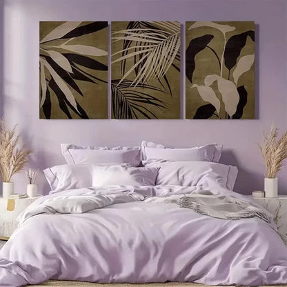 3pcs Abstract Brown Tropical Leaf Art Set Canvas Unframed - High Quality Print 100% Australian Made Wall Canvas - Bella Home Decor