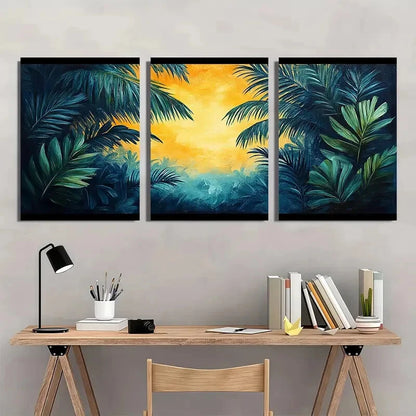 3pcs Boho Modern Abstract Palm Leaf Metal Print Ready to Hang Art - Bella Home Decor