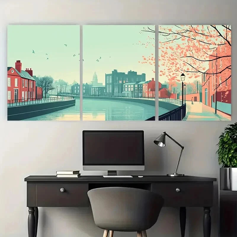 3pcs Norwich UK Travel Scenic River & Cityscape Metal Print Ready to Hang Art - Bella Home Decor