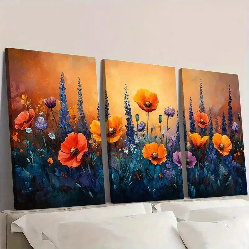 3pcs California Poppy Painting Lupine GJ  Wall Art Set Canvas Framed 60x90cm - High Quality Print 100% Australian Made Wall Canvas Ready to Hang - Bella Home Decor