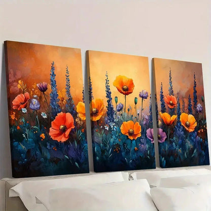 3pcs California Poppy Painting Lupine GJ  Wall Art Set Canvas Framed 60x90cm - High Quality Print 100% Australian Made Wall Canvas Ready to Hang - Bella Home Decor