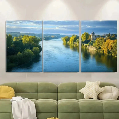 3pcs Champagne Ardenne River RE  Wall Art Set Canvas Framed 60x90cm - High Quality Print 100% Australian Made Wall Canvas Ready to Hang - Bella Home Decor