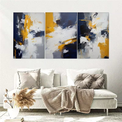 3pcs Blue, White and Grey Abstract Wall Art Set Canvas Framed 60x90cm - High Quality Print 100% Australian Made Wall Canvas Ready to Hang