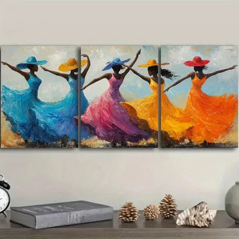 3pcs Elegant Dancers in Vibrant Hats Wall Art Canvas Unframed - High Quality Print 100% Australian Made Wall Canvas - Bella Home Decor