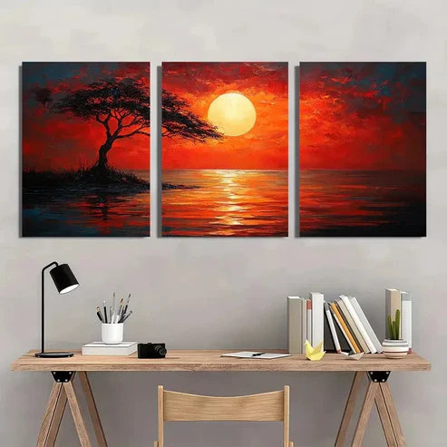 3pcs Savannah Sunshine Red Darkness  Wall Art Set Canvas Unframed - High Quality Print 100% Australian Made Wall Canvas