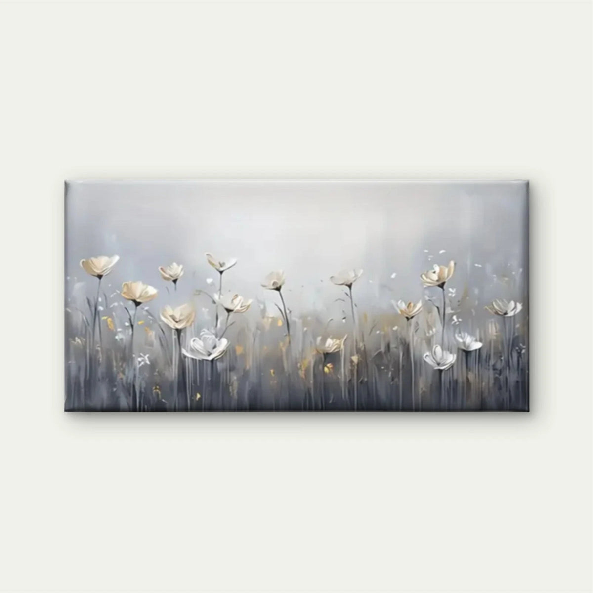 White Flowers Gray Abstract Wall Art Canvas Office Home Room Framed 120x60cm