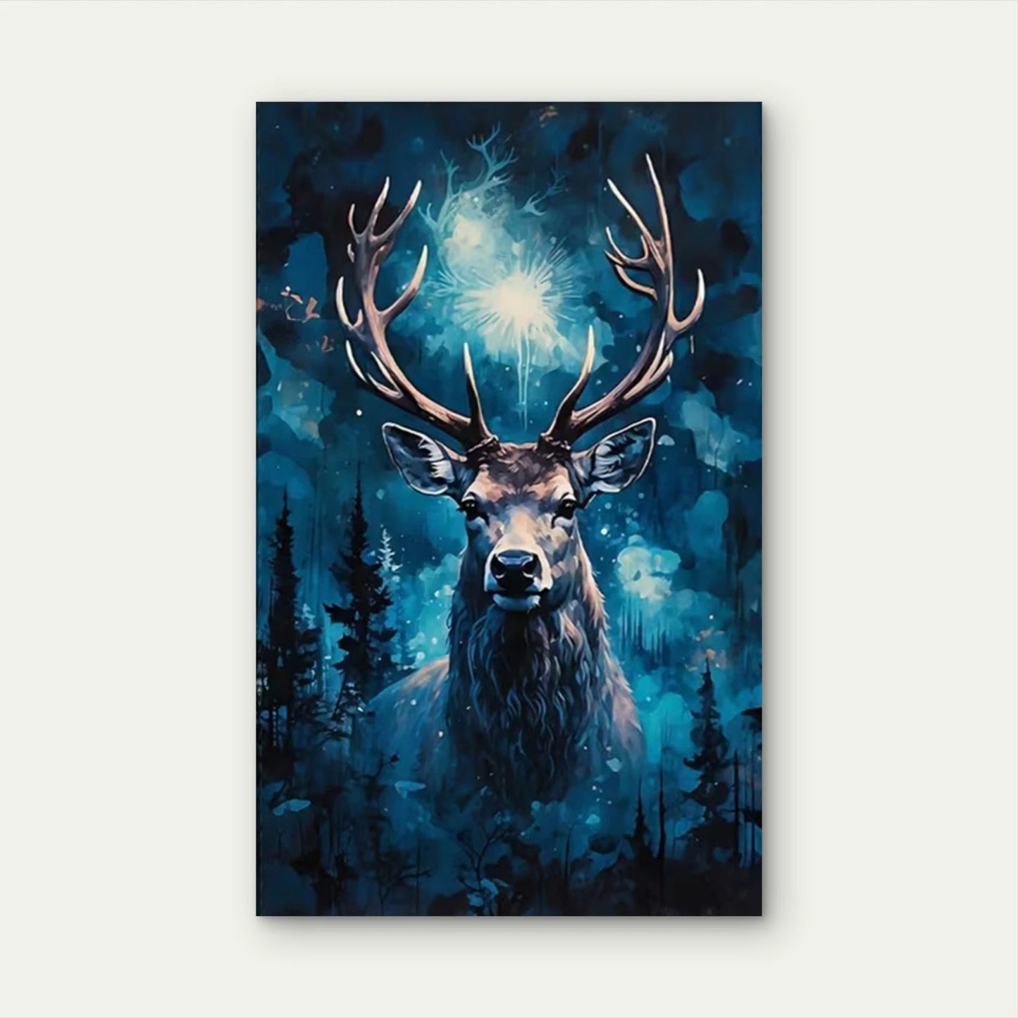 Mystic Deer in Blue Forest Metal Print Ready to Hang