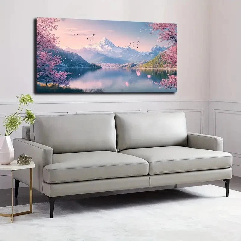 Cherry Blossoms & Pink Sunrise Wall Art canvas office home room framed 120x60cm
