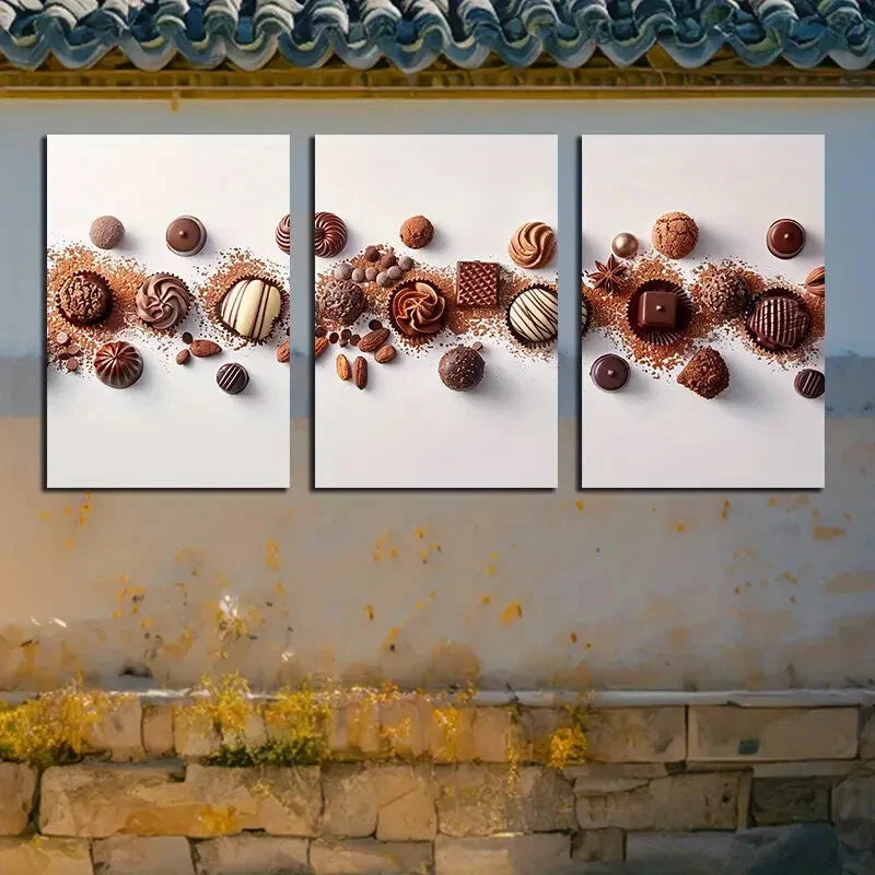 3pcs Chocolate Themed in Soft Background Metal Print Ready to Hang Art - Bella Home Decor