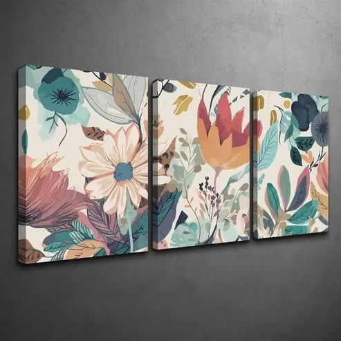 3pcs Botanical Colorful Flower Wall Art Canvas Unframed - High Quality Print 100% Australian Made Wall Canvas - Bella Home Decor