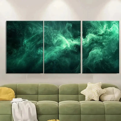 3pcs Enigmatic Green Smoke RT Wall Art Set Canvas Framed 60x90cm - High Quality Print 100% Australian Made Wall Canvas Ready to Hang