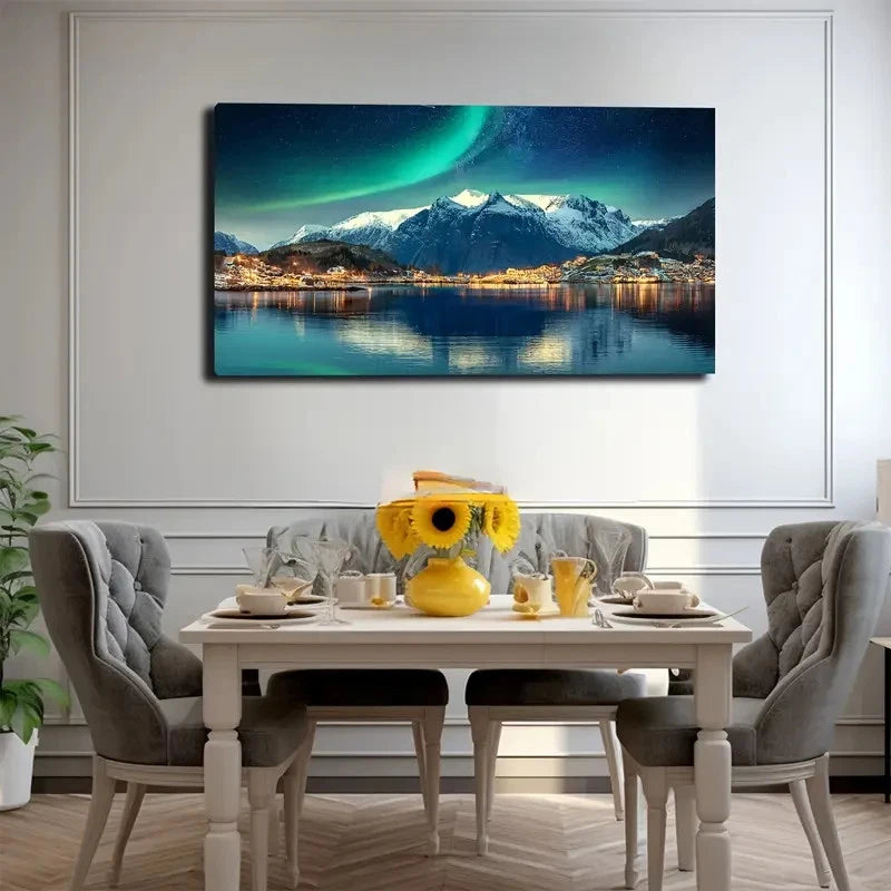 Enchanting Aurora Borealis Wall Art Canvas Office Home Room Framed 120x60cm