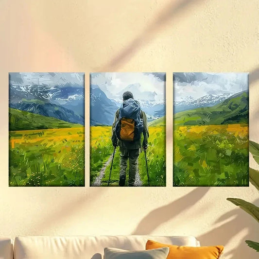 3pcs Colorful Abstract Hiker Wall Art Set Canvas Framed 40x60cm - High Quality Print 100% Australian Made Wall Canvas Ready to Hang