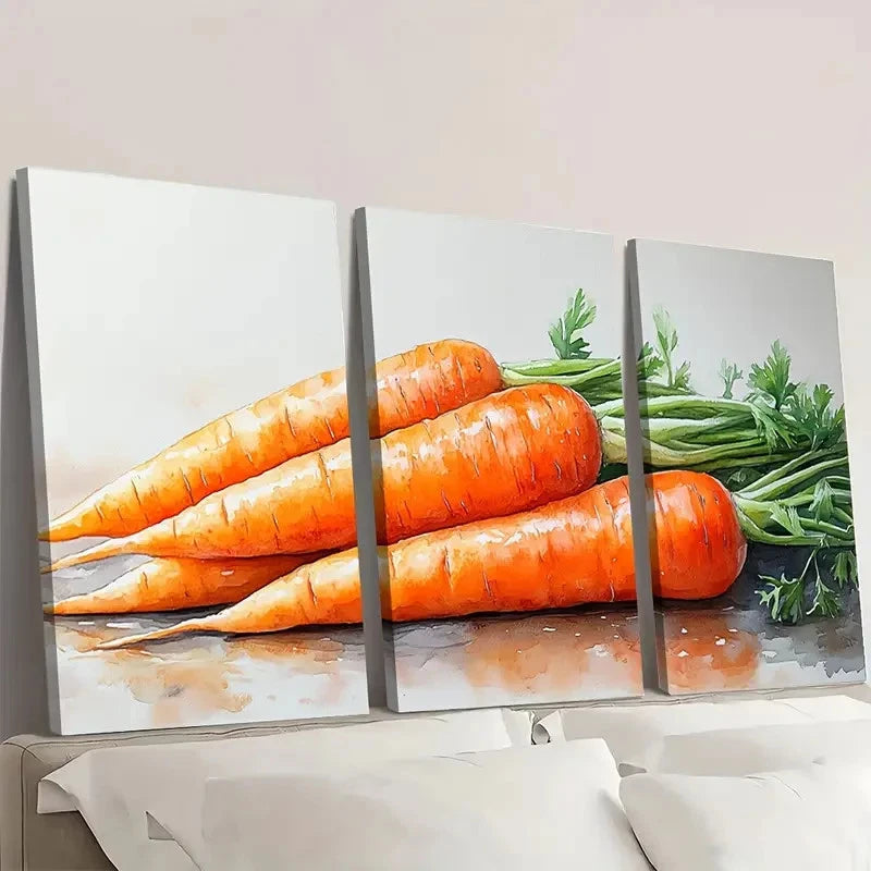 3pcs  Vegetable Art Print Kitchen Art rt    Wall Art Set Canvas Framed 60x90cm - High Quality Print 100% Australian Made Wall Canvas Ready to Hang - Bella Home Decor