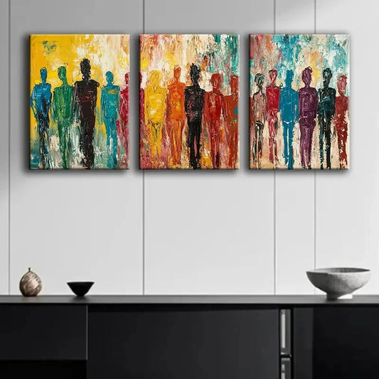 3pcs A Row of People Different Colorful Perfect Wall Art Set Canvas Framed 40x60cm - High Quality Print 100% Australian Made Wall Canvas Ready to Hang