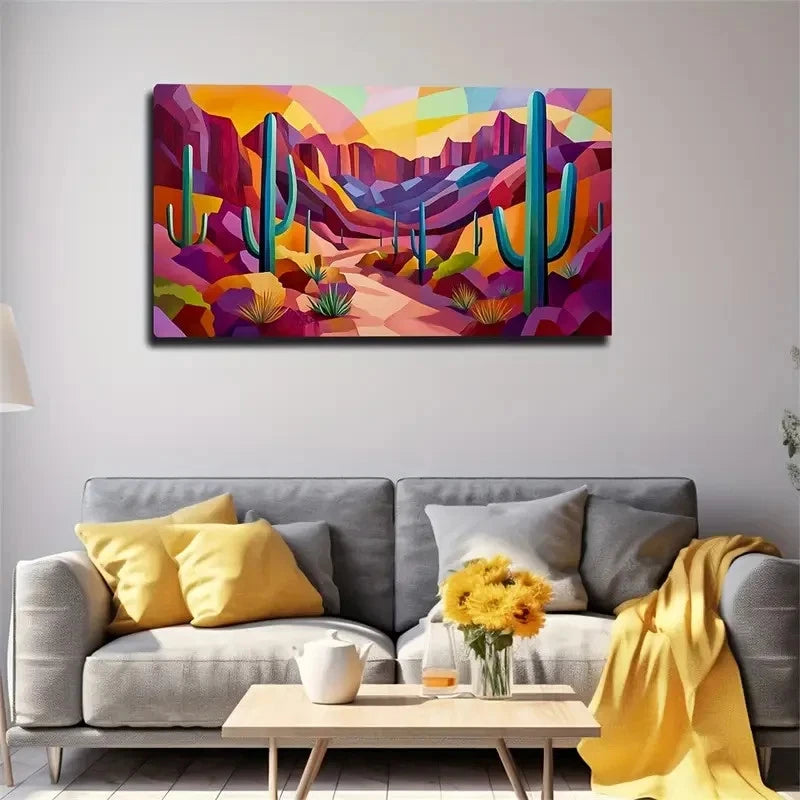 Desert Cactus Abstract Décor Wall Art Canvas Office Home Room Framed 120x60cm