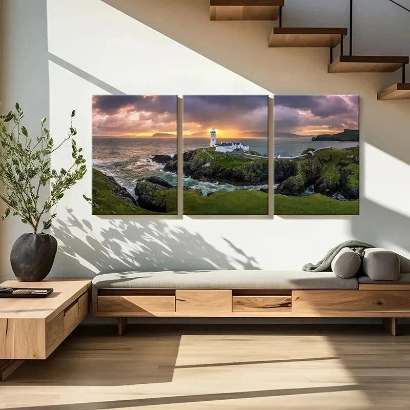 3pcs Irish Coast Scenery Fanad Head Lighthouse Wall Art Set Canvas Framed 60x90cm - High Quality Print 100% Australian Made Wall Canvas Ready to Hang - Bella Home Decor