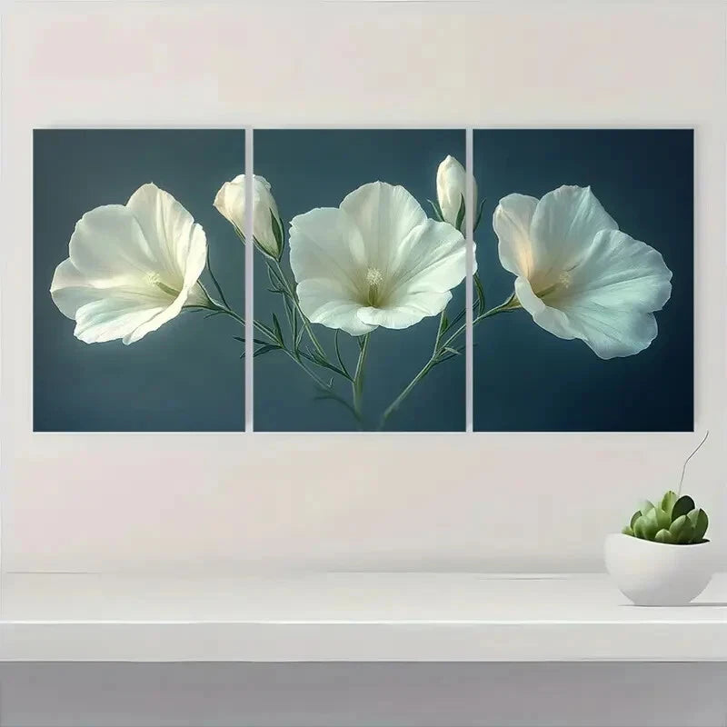 3pcs Elegant White Lisianthus Flower Metal Print Ready to Hang Art - Bella Home Decor