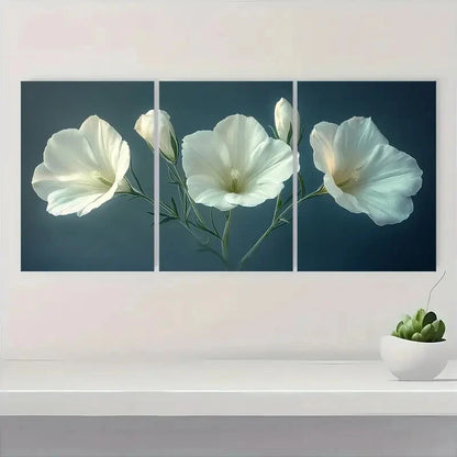3pcs Elegant White Lisianthus Flower Metal Print Ready to Hang Art - Bella Home Decor