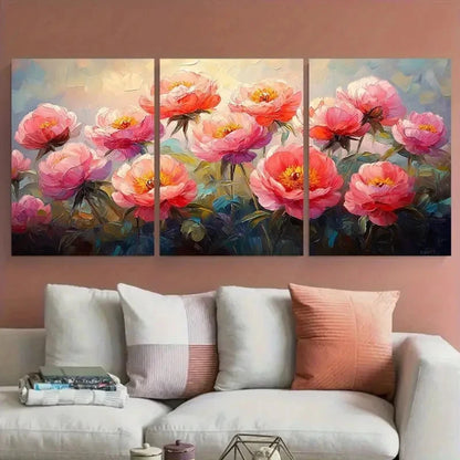 3pcs Pink Peonies Brushstroke Design Metal Print Ready to Hang Art