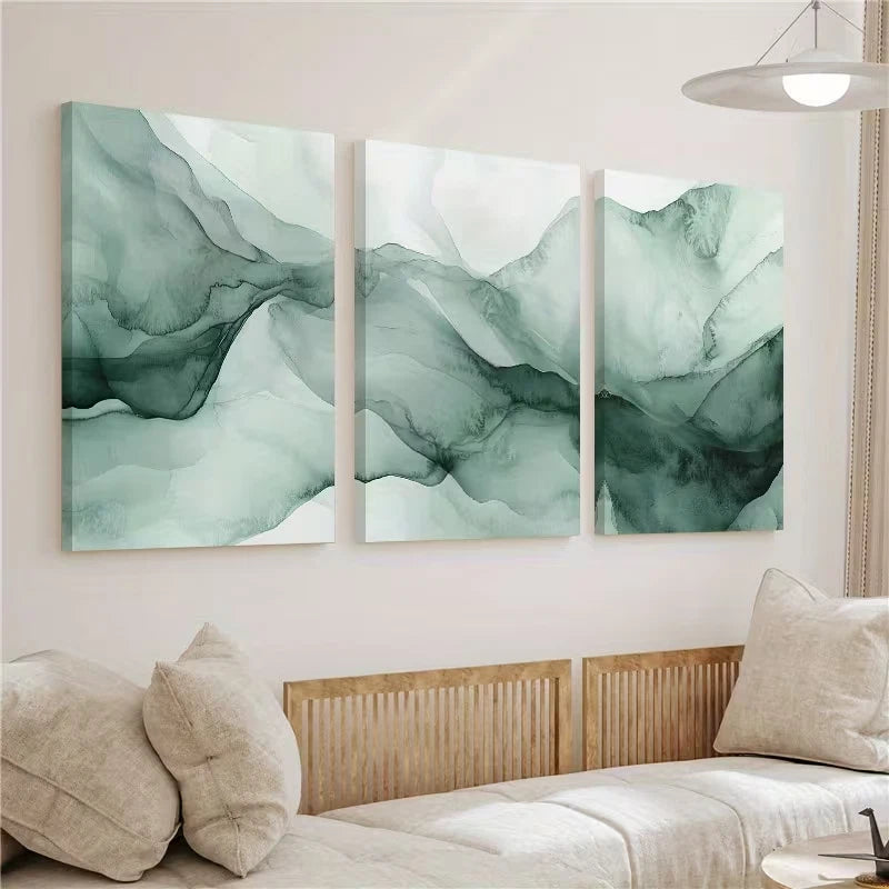 3pcs Green Abstract Painting Wall Art Set Canvas Framed 40x60cm - High Quality Print 100% Australian Made Wall Canvas Ready to Hang