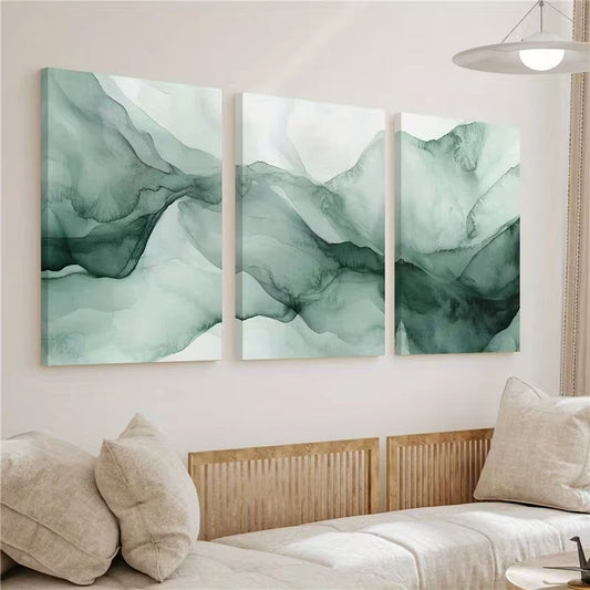 3pcs Green Abstract Painting Wall Art Set Canvas Framed 40x60cm - High Quality Print 100% Australian Made Wall Canvas Ready to Hang