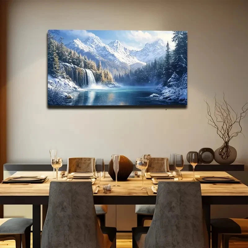 Majestic Mountain Waterfall Wall Art canvas office home room framed 120x60cm