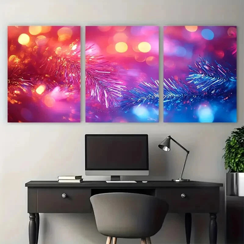 3pcs Vibrant Macro Tinsel Photography Metal Print Ready to Hang Art - Bella Home Decor
