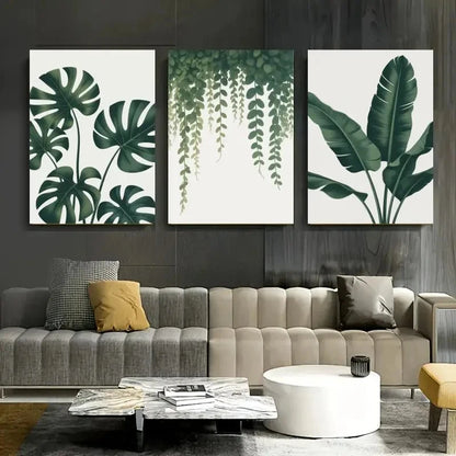 3pcs Botanical Monstera & Banana Leaf Metal Print Ready to Hang Art - Bella Home Decor