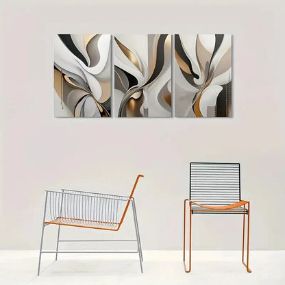 3pcs Black White & Golden Geometric Design Metal Print Ready to Hang Art - Bella Home Decor
