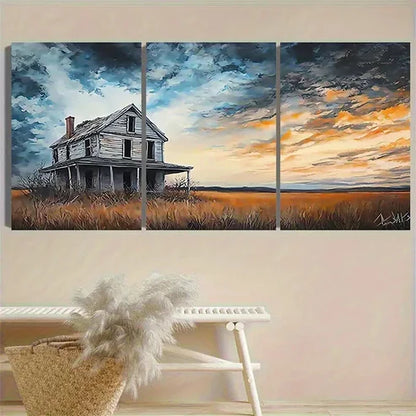3pcs Rustic Old House at Dusk Wall Art Set Canvas Unframed - High Quality Print 100% Australian Made Wall Canvas - Bella Home Decor