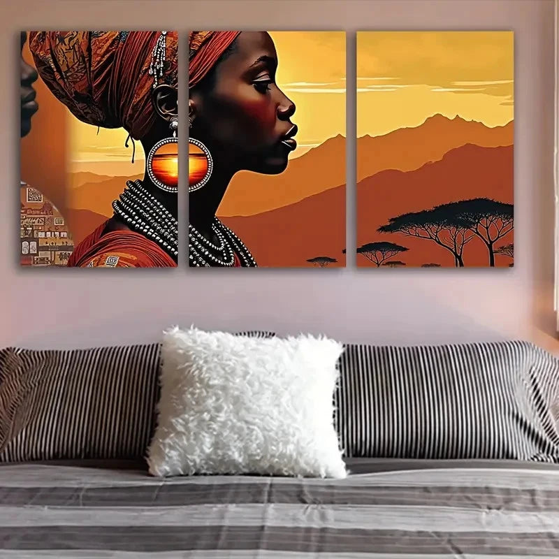 3pcs Turban Woman Wall Art Set Canvas Framed 40x60cm - High Quality Print 100% Australian Made Wall Canvas Ready to Hang