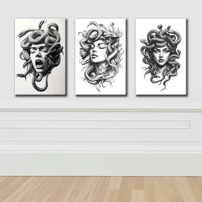 3pcs Medusa Head Mythical Gorgon Portraits Wall Art Set Canvas Framed 60x90cm - High Quality Print 100% Australian Made Wall Canvas Ready to Hang