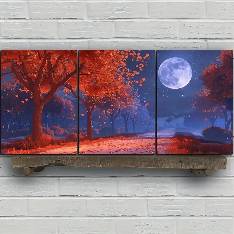 3pcs Beige and Gray Mountain Forest Metal Print Ready to Hang Art - Bella Home Decor