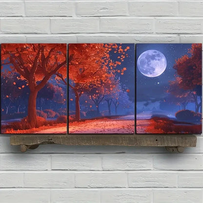3pcs Beige and Gray Mountain Forest Metal Print Ready to Hang Art - Bella Home Decor