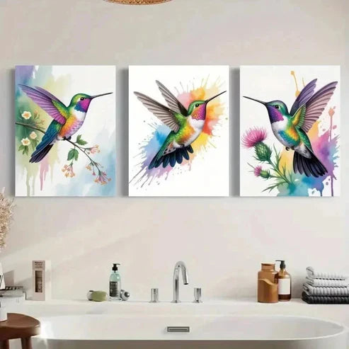 3pcs Vibrant Hummingbird Wall Art Canvas Unframed - High Quality Print 100% Australian Made Wall Canvas