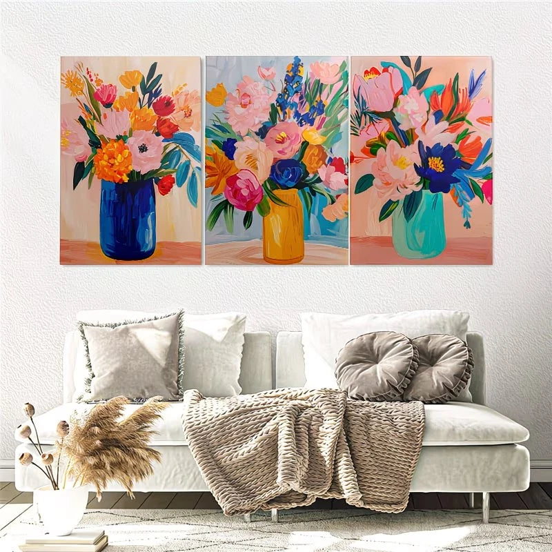 3pcs Three Vintage Floral Wall Art Set Canvas Framed 60x90cm – High Quality Print, 100% Australian Made Wall Canvas, Ready to Hang