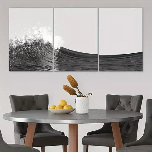 3pcs Black and White Ocean Waves Wall Art Canvas Unframed - High Quality Print 100% Australian Made Wall Canvas