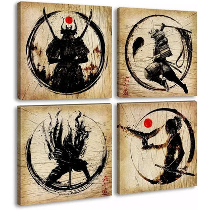 4pcs Japanese Samurai Canvas Wall Art Canvas Framed