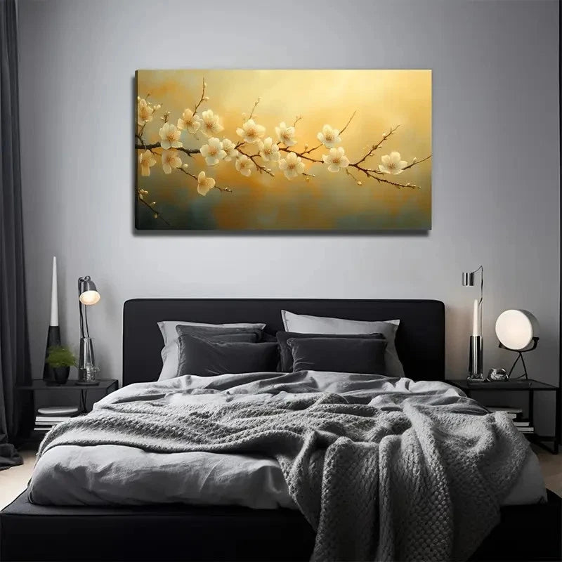 Charming White Flower Wall Art Canvas Office Home Room Framed 120x60cm